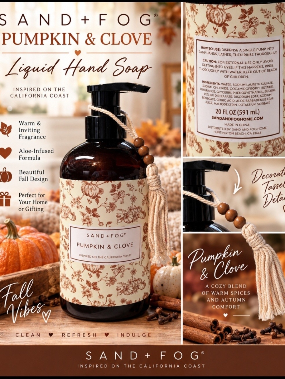 SAND+FOG Pumpkin & Clove Liquid Hand Soap - Brown